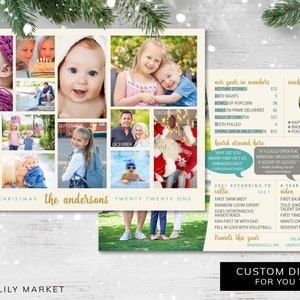 Weihnachtskarte | Jahresrückblick Karte | Weihnachtskarte | Benutzerdefinierte Feiertags-Foto-Karte | Infografik | Jahr In Fotos | DOPPELSEITIGE KARTE