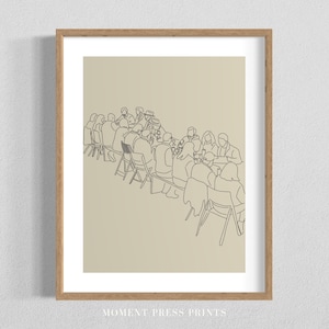 Printable Wall Art, Neutral Minimalist Art, Bedroom Wall Art, Living Room Digital Print, Community Table Line Illustration