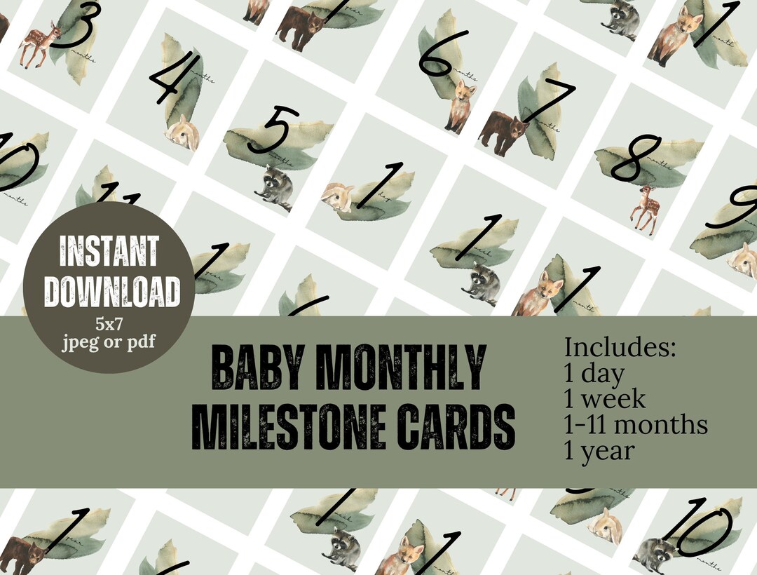 Baby Monthly Milestone Cards Gender Neurtral, INSTANT DOWNLOAD, Animals ...