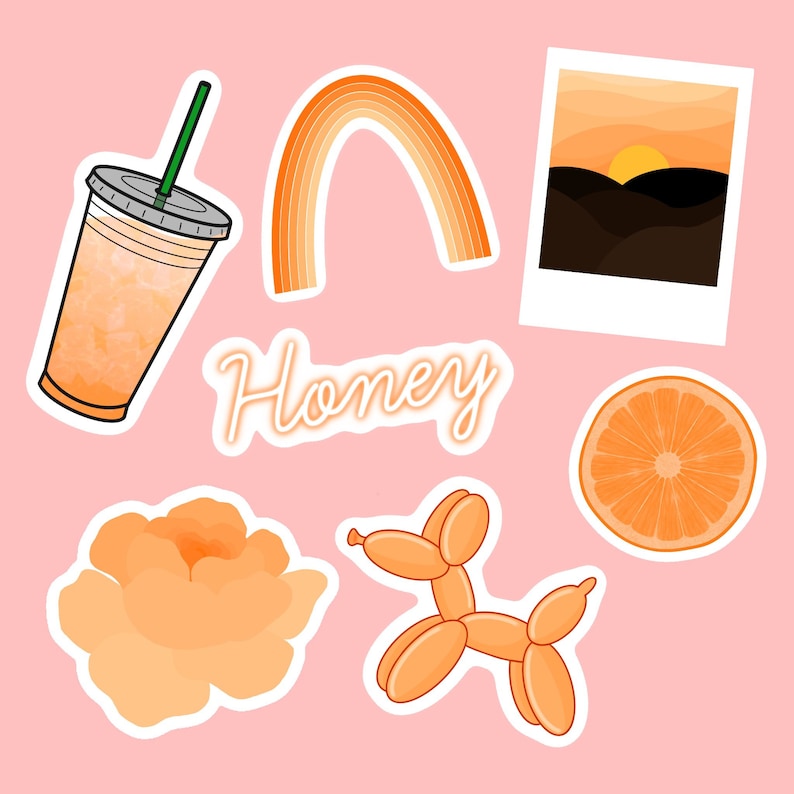 Orange Aesthetic Sticker Pack / Orange Stickers / Gift / Cute Decals