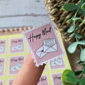 Die Cut Pink Envelope Stickers. Cute Happy Post, Happy Mail Labels. 