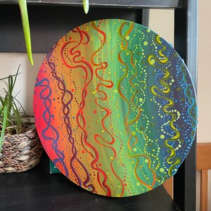 Rainbow Abstract Painting - 12” Round Canvas Abstract Painting