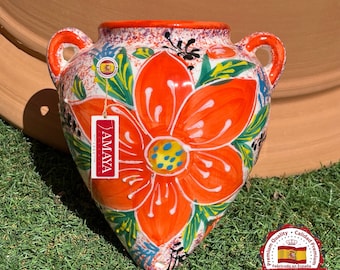 Spanish ceramic wall pot decorated orange - Handmade - Available in 5 colors and 2 sizes