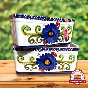 Spanish ceramic planter 32 cm set x 2 - blue flower decoration - Handmade - typical of Andalusia