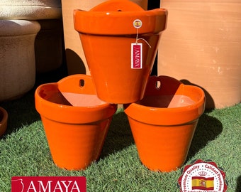 Ensemble x 3 Pots muraux en céramique espagnole orange - Fabriqué en Andalousie - 3 tailles disponibles - Poterie en céramique andalouse