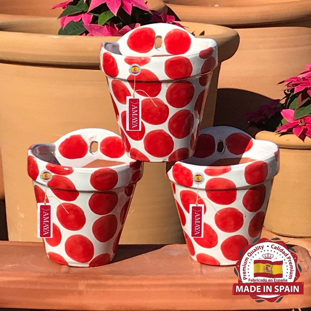 Set X 3 Spanish Ceramic Wall Pots Decoration Red Polka Dots Etsy