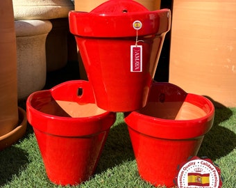 Ensemble x 3 Pots muraux en céramique espagnole rouge - typiques de l'Andalousie - 3 tailles disponibles - Poterie en céramique andalouse
