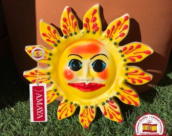 Spanish ceramic sun to hang on wall - 16.5 cm - completely hand decorated - 4 colors available