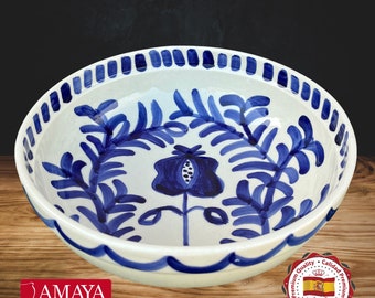 Bandeja de mesa de cerámica española 23 cm decoración Fajalauza Azul  - Hecho a mano en Andalucía - Típico de Granada