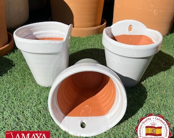 Ensemble x 3 pots muraux en céramique espagnole blanche - Fabriqué en Andalousie - 3 tailles disponibles - Poterie en céramique andalouse
