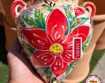 Spanish ceramic wall pot decorated Red - Handmade - Available in 5 colors and 2 sizes