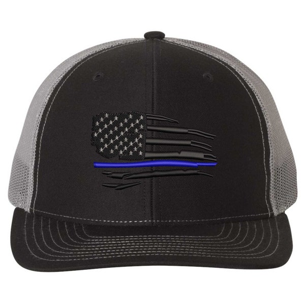 Thin Blue Line Hat, Patriotic Hat, American Flag Trucker Hat