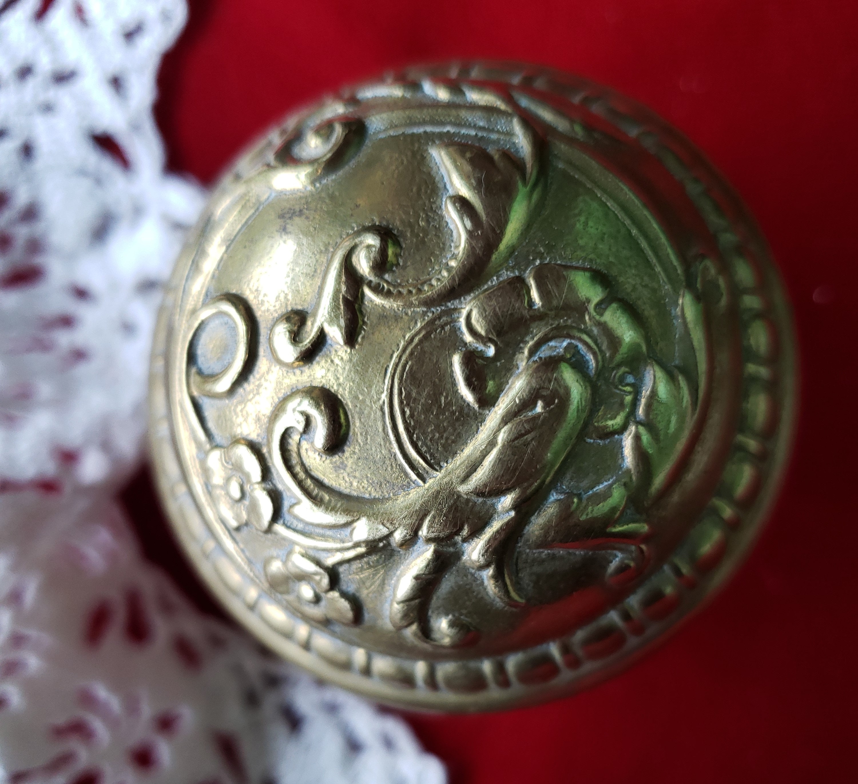 De Bercy, fabulous domed cast bronze passageway door knobs, Russell and Erwin, c 1892. Price is per doorknob.
