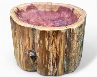Hand Carved Wooden Bowl. Rustic Man Cave Stump Bowl