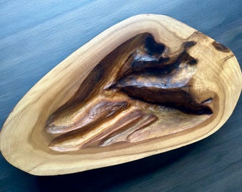 Handcarved Wood Bowl: Abstract Decorative Boat Dish