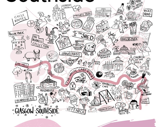 Glasgow Southside Landmark Illustration Print. Glasgow South Etsy UK