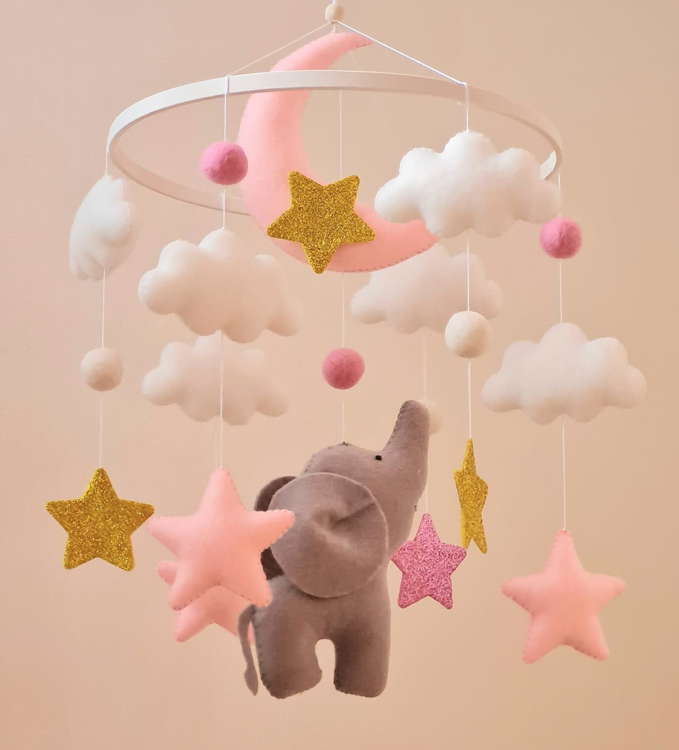 Mobile for Baby Cot With Elephant.felt Mobile Etsy