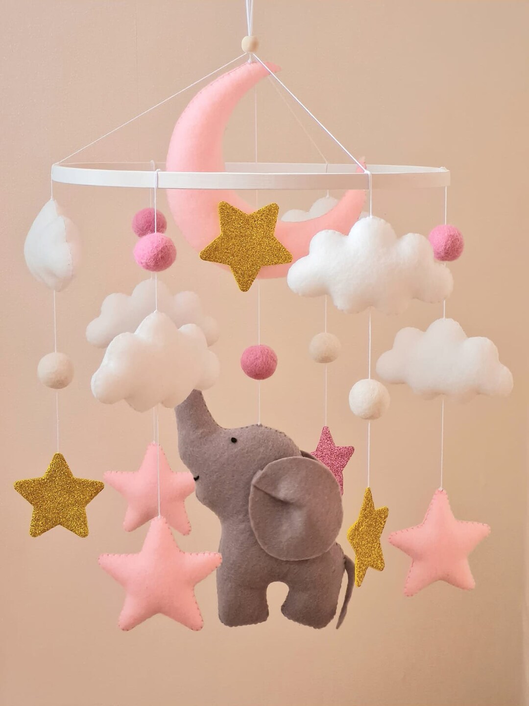 Mobile for Baby Cot With Elephant.felt Mobile Etsy