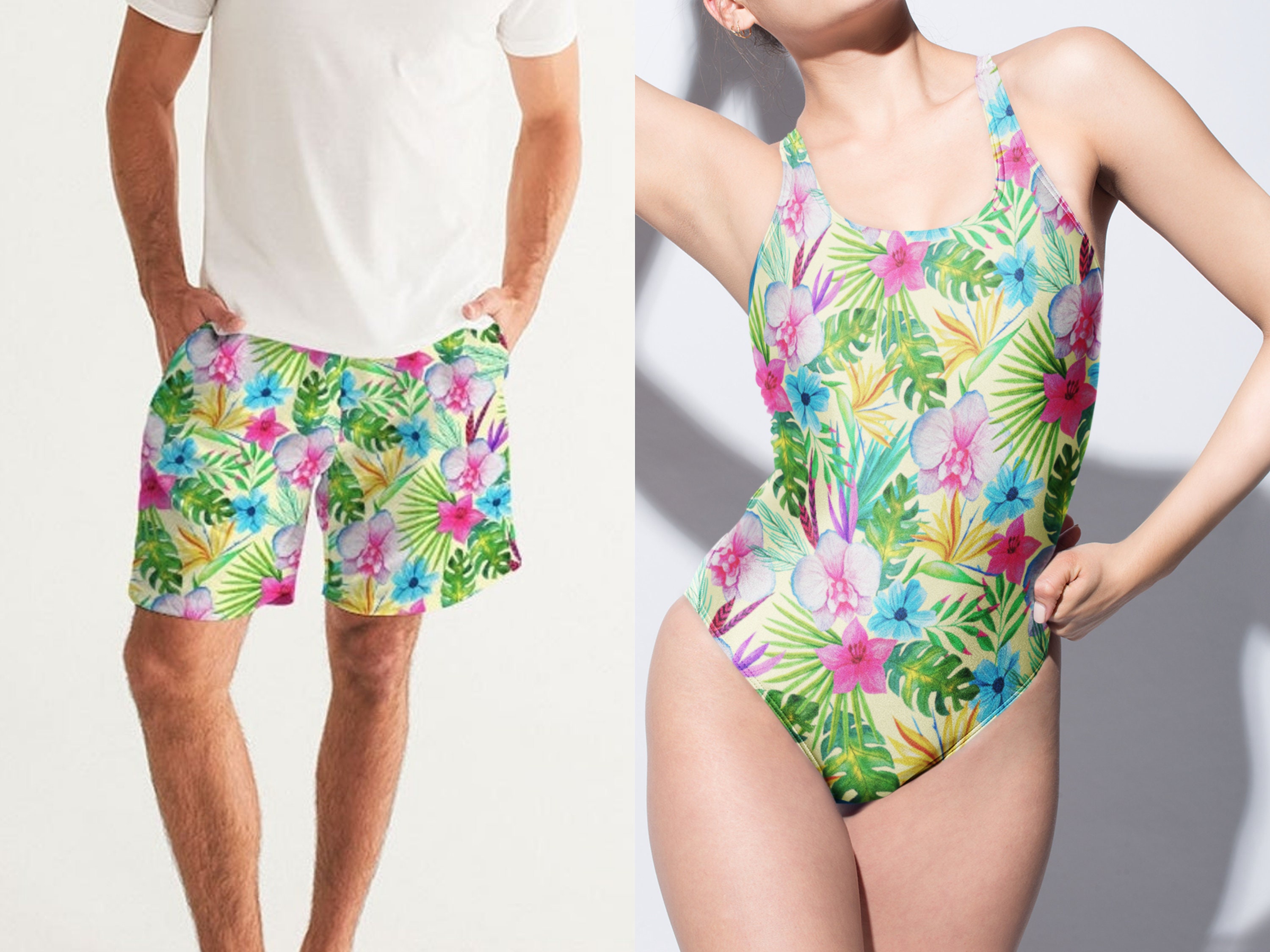 Matching Swimsuits for Couples Tropical Print Swimsuit Etsy