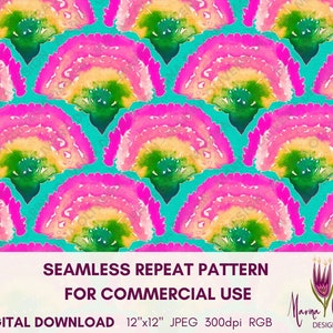 Pink and Blue Rainbow Pattern, Scallop Mercaid Seamless Pattern For Fabric, Cute Digital Repeat Pattern File, Digital Paper, Commercial Use