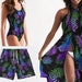 Matching Swimsuits for Couples, Couples Matching Tropical Print Swimsuit, Palm Leaf Swimwear, Black Swim Trunks, Mens Shorts, Bikini, Sarong 