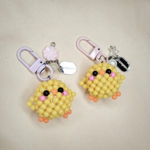 Baby Chick Beaded Keychain: Handmade Amigurumi Charm