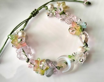 Pulsera de cuentas con flores de jardín de verano: pulsera de cordón Fairycore