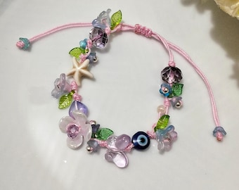 Pulsera de cuentas con flores de jardín de verano: pulsera de cordón Fairycore