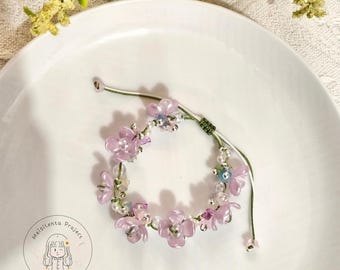 Armband met paarse bloemkralen: Fairycore-koordarmband