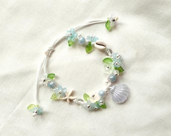 Pulsera Hada del Jardín de Verano: Cordón de Cuentas, Ajustable, Mermaidcore