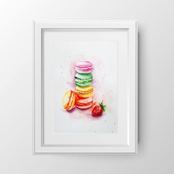 Macaron Aquarelle Peinture Originale Aquarelle Art Nature Morte Macarons Peinture