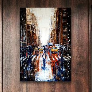 New York City Rain Painting Cityscape Original Art Oil Large Painting on Canvas City Skyline Abstract