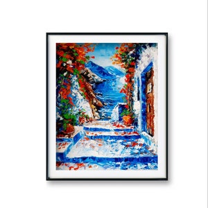 Santorini Greece Painting Original Art Oil Painting Impasto Greece Landscape Artwork by PlekhovaArt