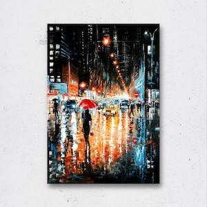 New York city Painting Cityscape Original Urban Art Oil Painting Large Abstract Canvas Impasto Painting Rainy Skyline