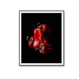 Peppers Food Kitchen Painting Art Red Paprika Original Wall art Pepper Still life Oil Painting