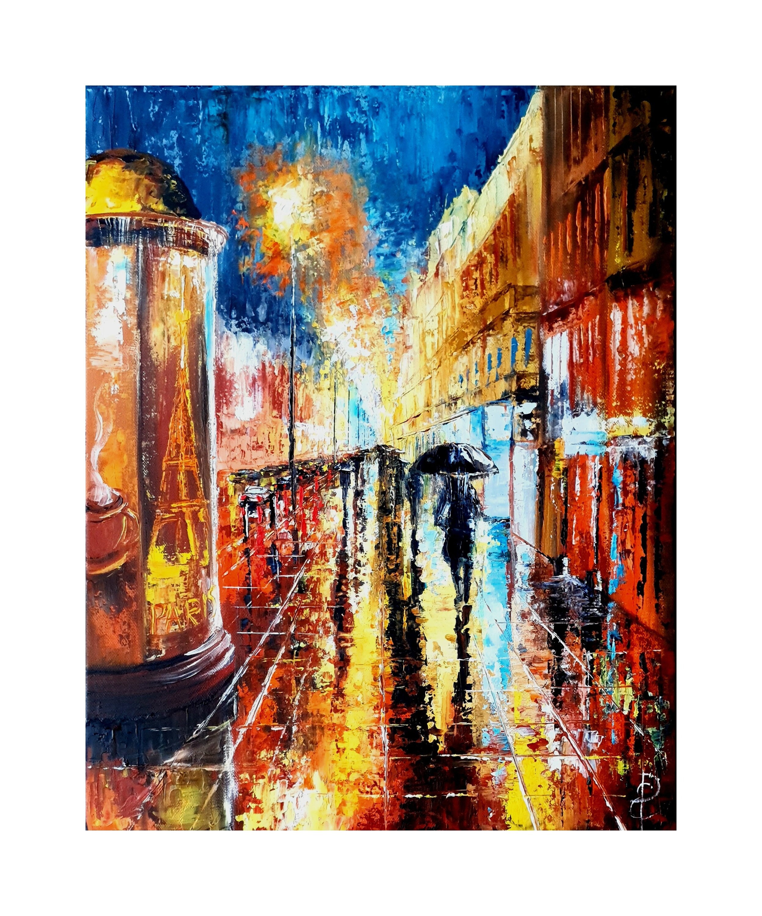 Paris Painting City Original Rainy Urban Art Umbrella Oil