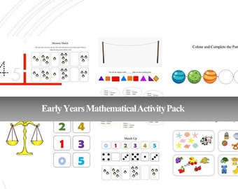 11 hojas de trabajo imprimibles de actividades de aprendizaje de matemáticas. Primeros años - 3er grado. Tamaño A4 y A5.