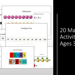 20 Printable Math Activity Addition Subtraction Place Value Time Measure Shape Sequence Worksheets. Early Years - 5th Grade. Sizes A4 and A5