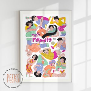 Funny Family drawing portraits, memorial gift, family clip art, cartoon portrait, family gift, family art, portrait drawing, pet drawing