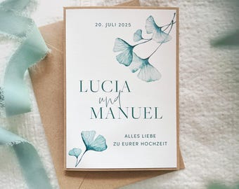 Tarjeta de boda personalizada con nombres y fecha – Ginkgo