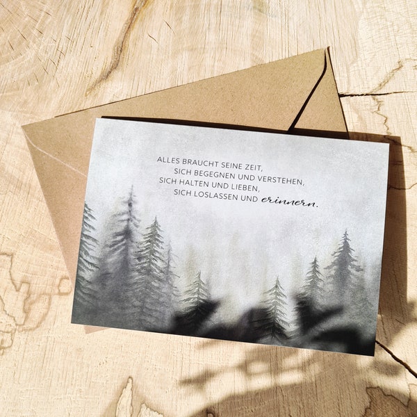 Liebevoll gestaltete Trauerkarte – Tannenwald