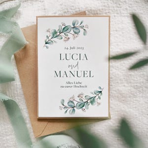 Personalisierte Hochzeitskarte mit Namen und Datum – Eukalyptus