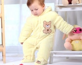 Baby Winter Romper Warm Hlannel Plush Jumpsuit Baby Girl Boys Bear Animal Costume Hooded Newborn Baby Bear Pajamas Overalls