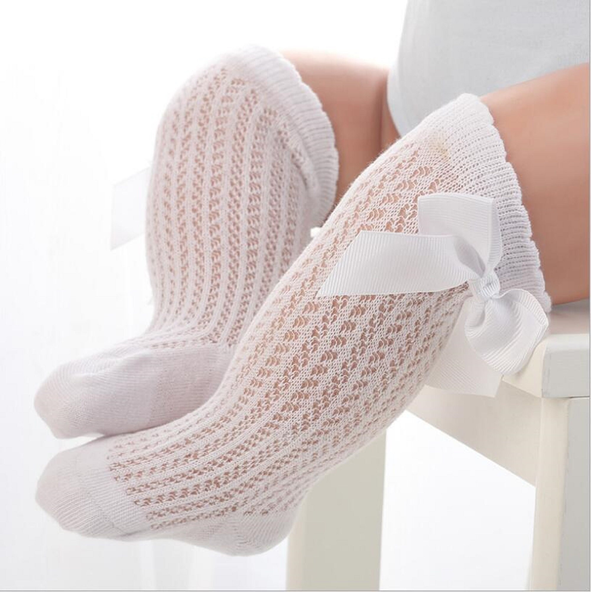 Children Girls Royal Style Bow Knee High Fishnet Socks.baby - Etsy