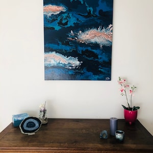 Tableau original bleu en peinture acrylique Abysse