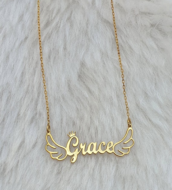 Angel Wings Custom Necklace handmade name Plate Necklace