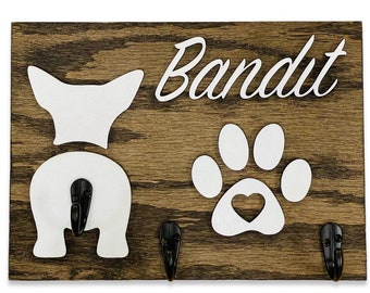Custom Shiplap Dog Leash Holder, Personalized Pet Leash Holder, 3D Dog Butt Leash Hanger, Pet Leash Holder, Housewarming Gift, Gift For Dogs