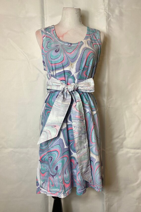 Hand-marbled Cotton Racerback Tank Cover-up or Sundress With Matching Sash. Size Large. Purple, Pink, Green