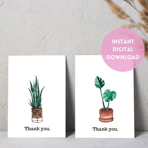 Lot de 4 cartes de remerciement plante téléchargement numérique