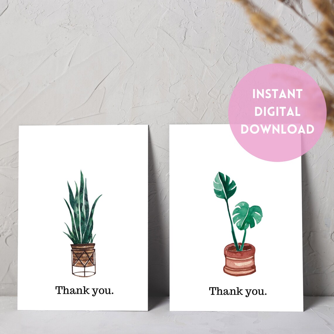 Set of 4 Plant Thank You Cards Digital Download - Etsy